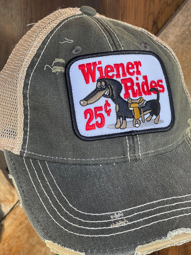 WIENER RIDES Hat- Distressed Black Snapback